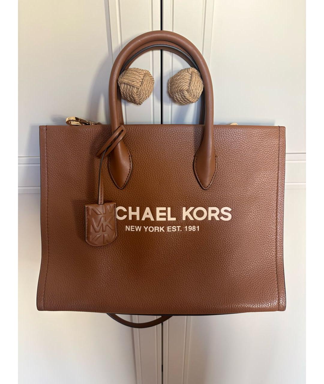 MICHAEL MICHAEL KORS Коричневая кожаная сумка тоут, фото 8