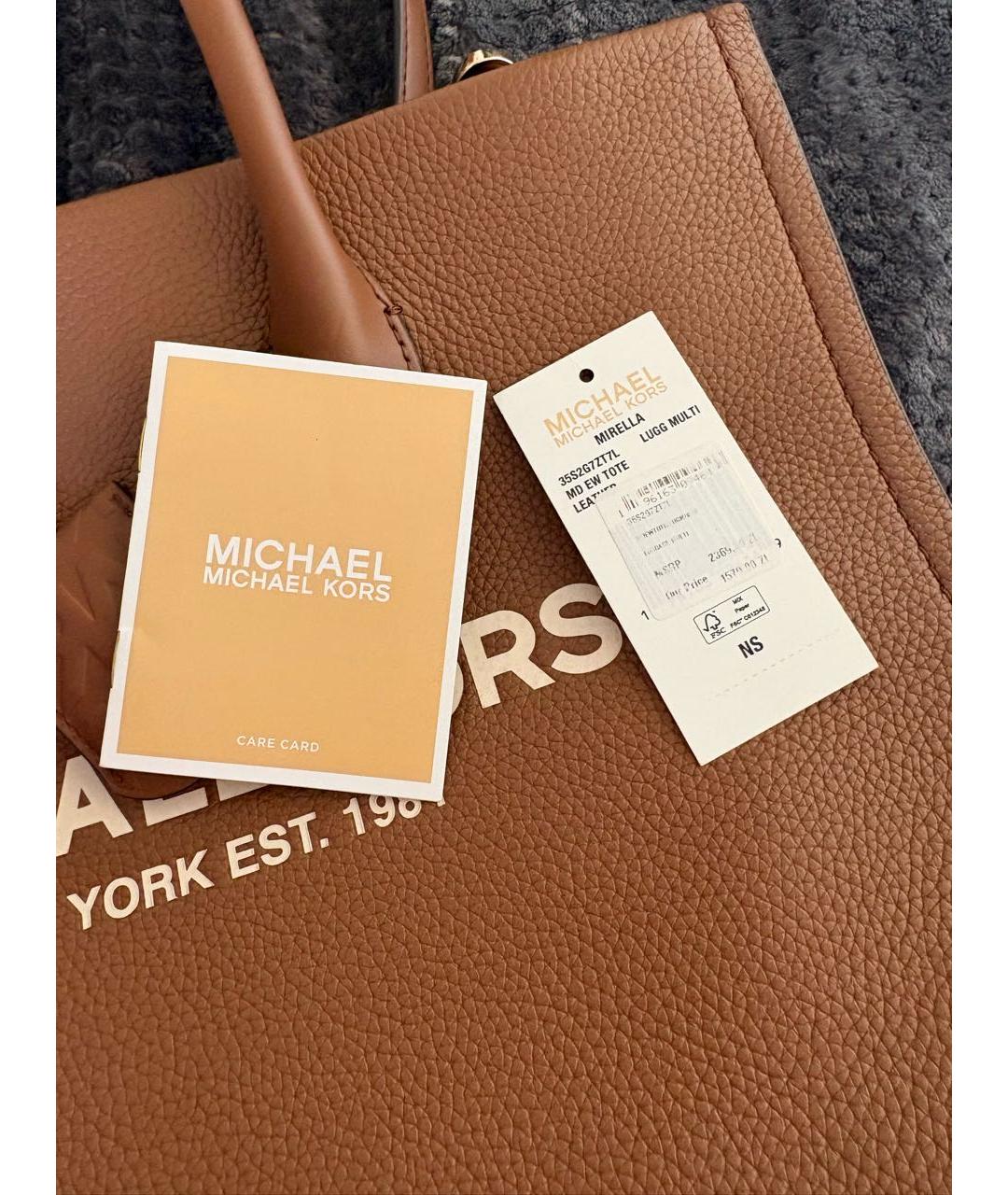 MICHAEL MICHAEL KORS Коричневая кожаная сумка тоут, фото 5