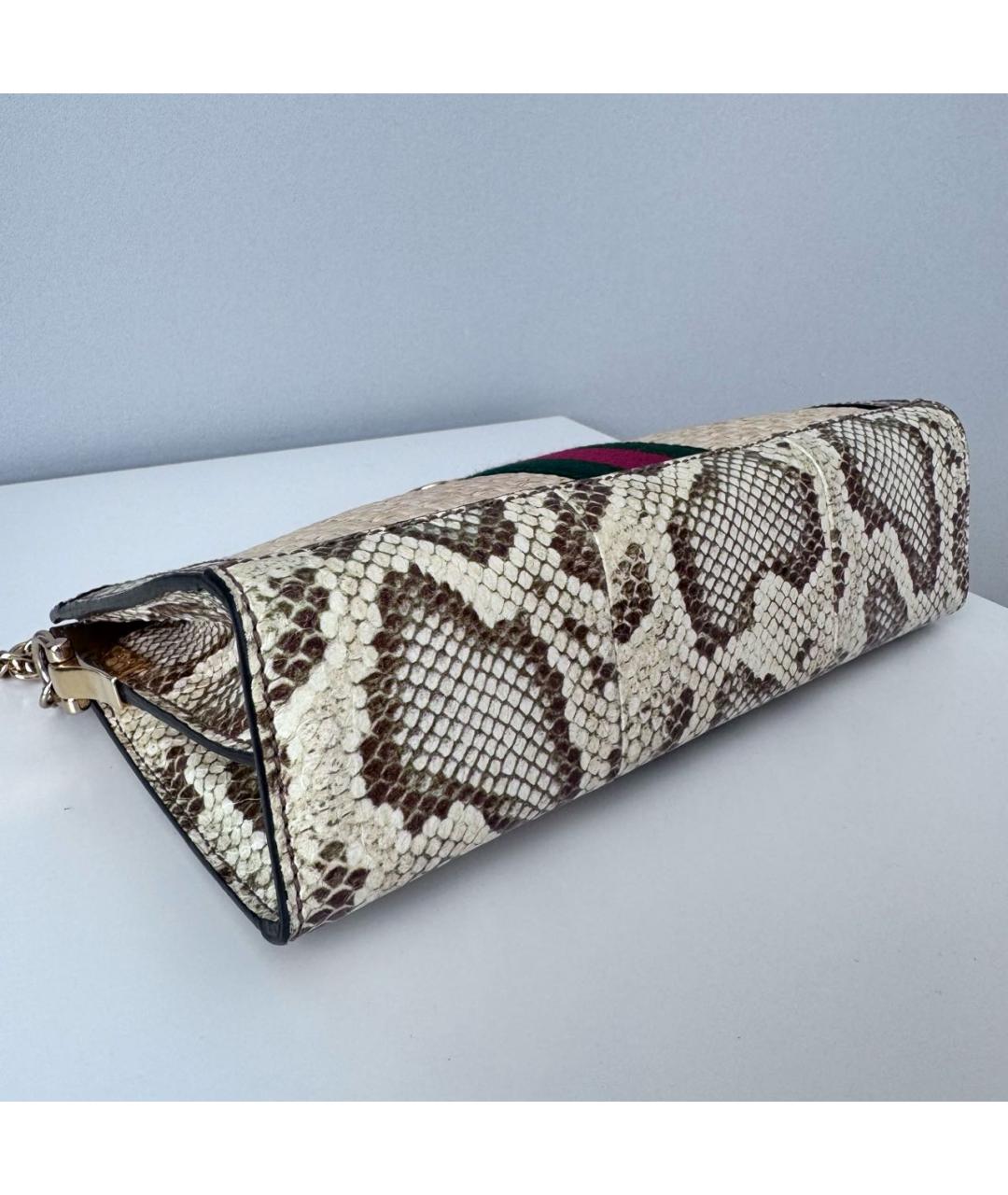 GUCCI Бежевая сумка через плечо из кожи питона, фото 6
