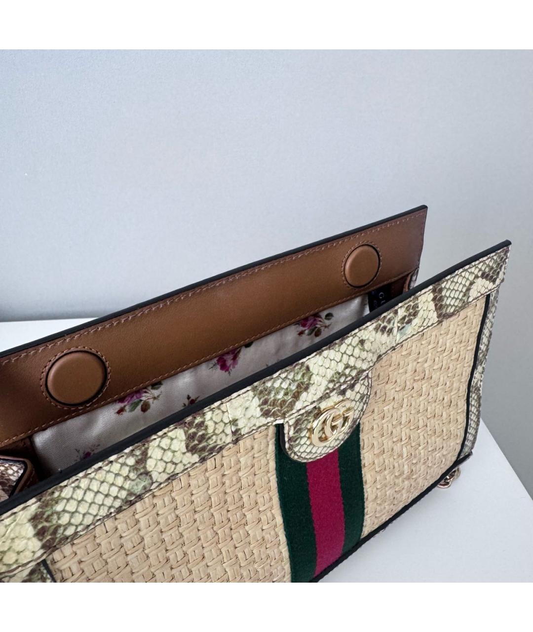 GUCCI Бежевая сумка через плечо из кожи питона, фото 4