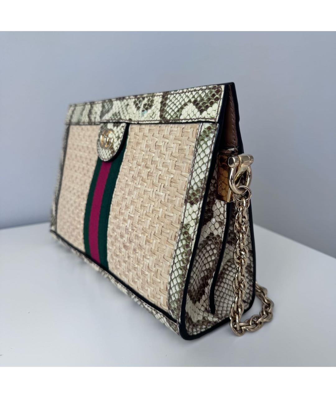 GUCCI Бежевая сумка через плечо из кожи питона, фото 2