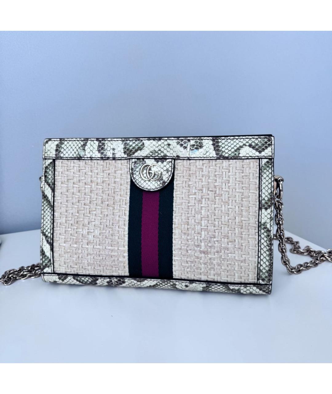 GUCCI Бежевая сумка через плечо из кожи питона, фото 7
