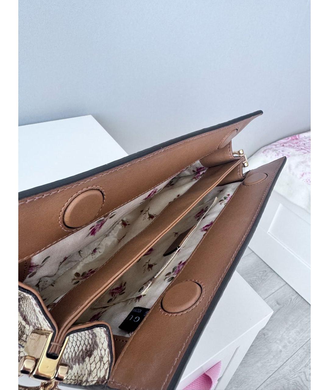 GUCCI Бежевая сумка через плечо из кожи питона, фото 5