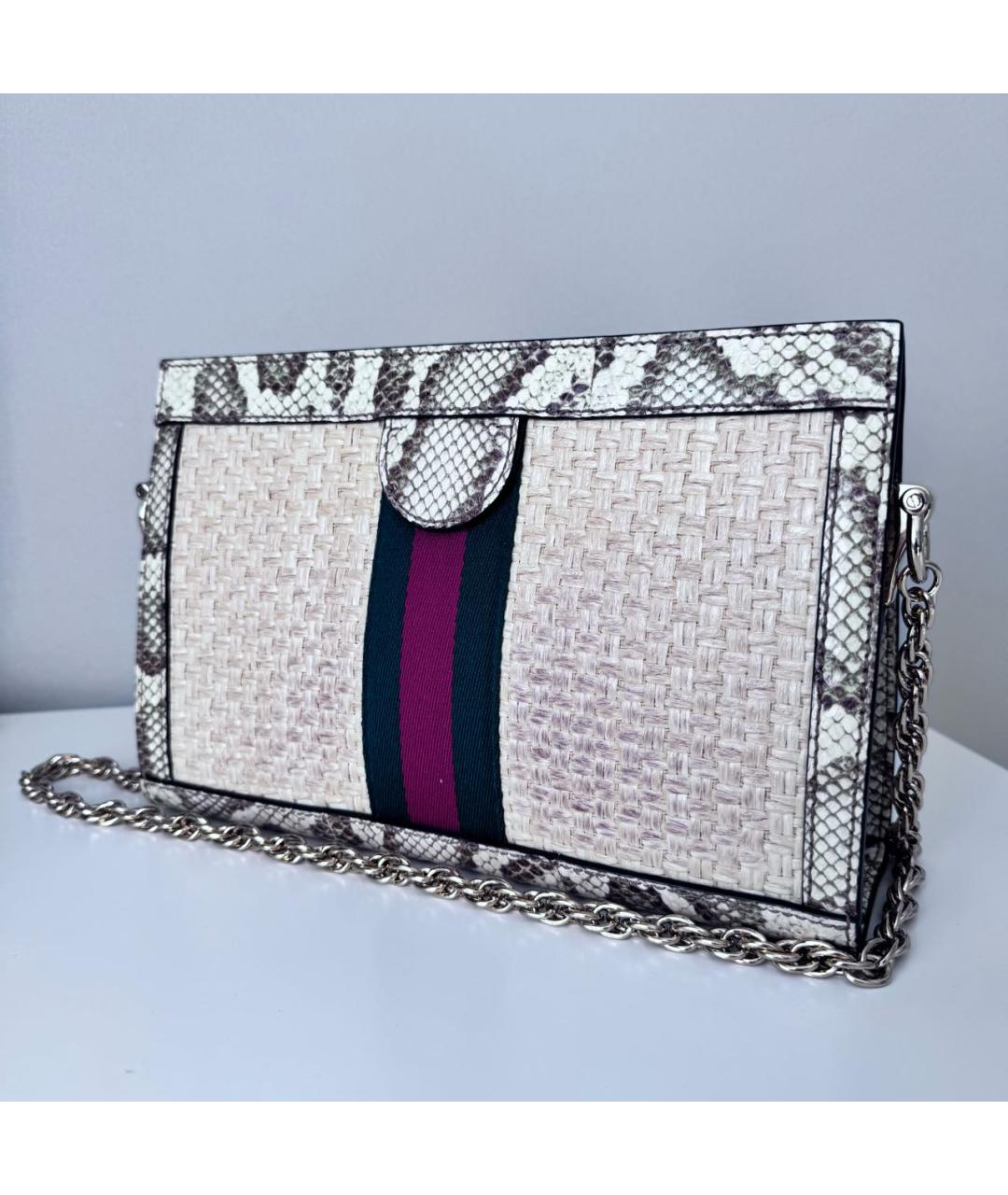 GUCCI Бежевая сумка через плечо из кожи питона, фото 3