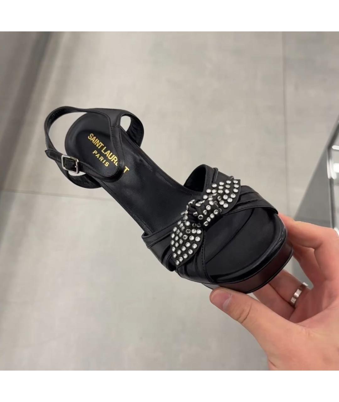 SAINT LAURENT Черные кожаные босоножки, фото 4