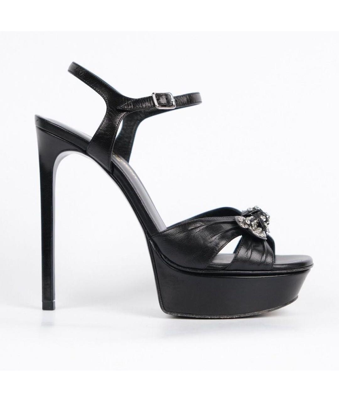 SAINT LAURENT Черные кожаные босоножки, фото 6