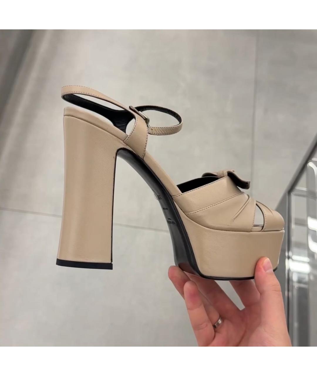 SAINT LAURENT Бежевые кожаные босоножки, фото 3