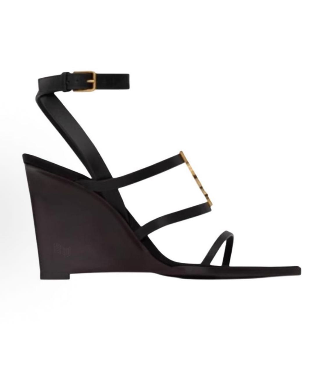SAINT LAURENT Черные кожаные босоножки, фото 6