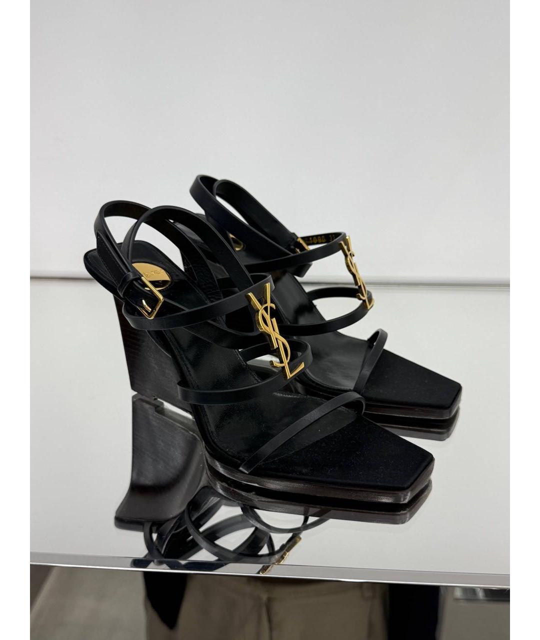 SAINT LAURENT Черные кожаные босоножки, фото 2
