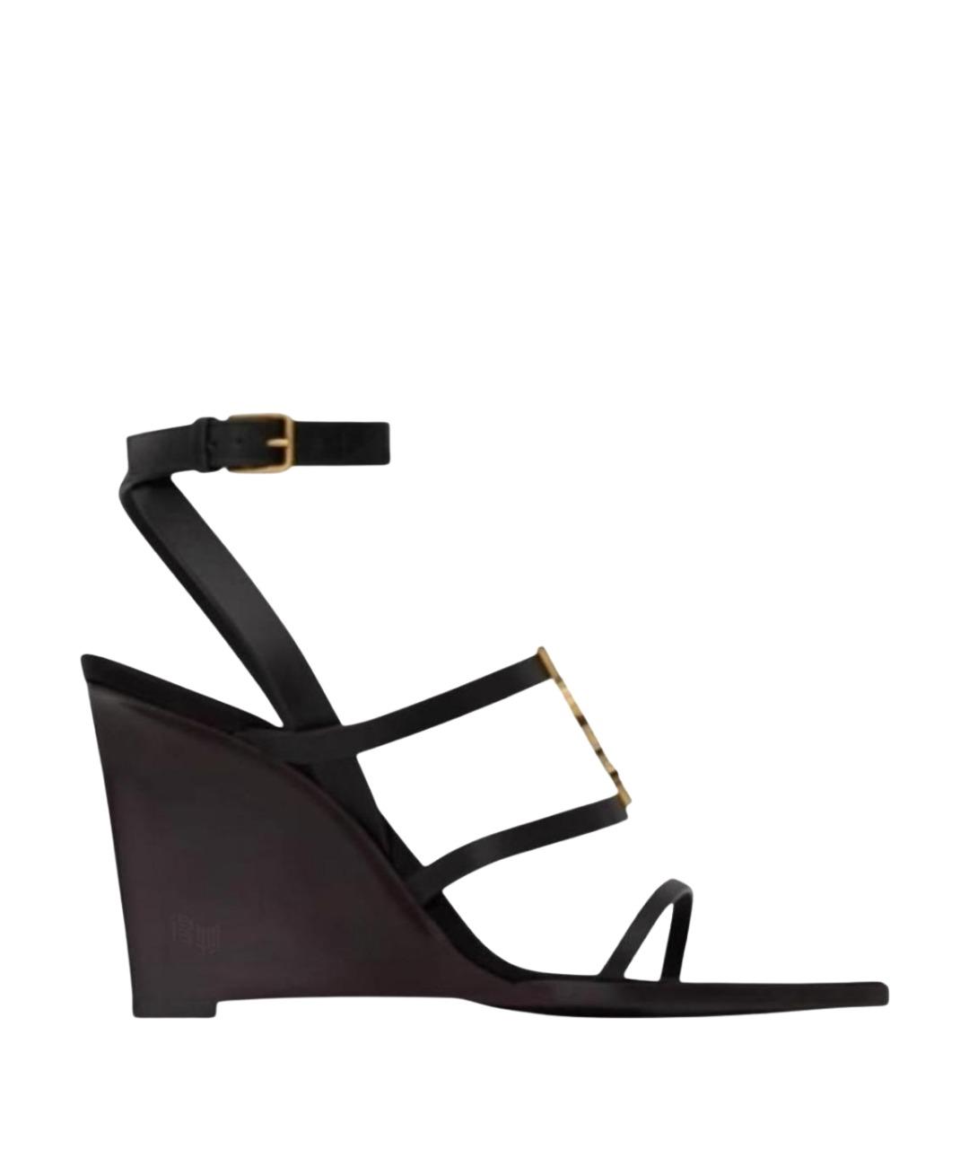 SAINT LAURENT Черные кожаные босоножки, фото 1