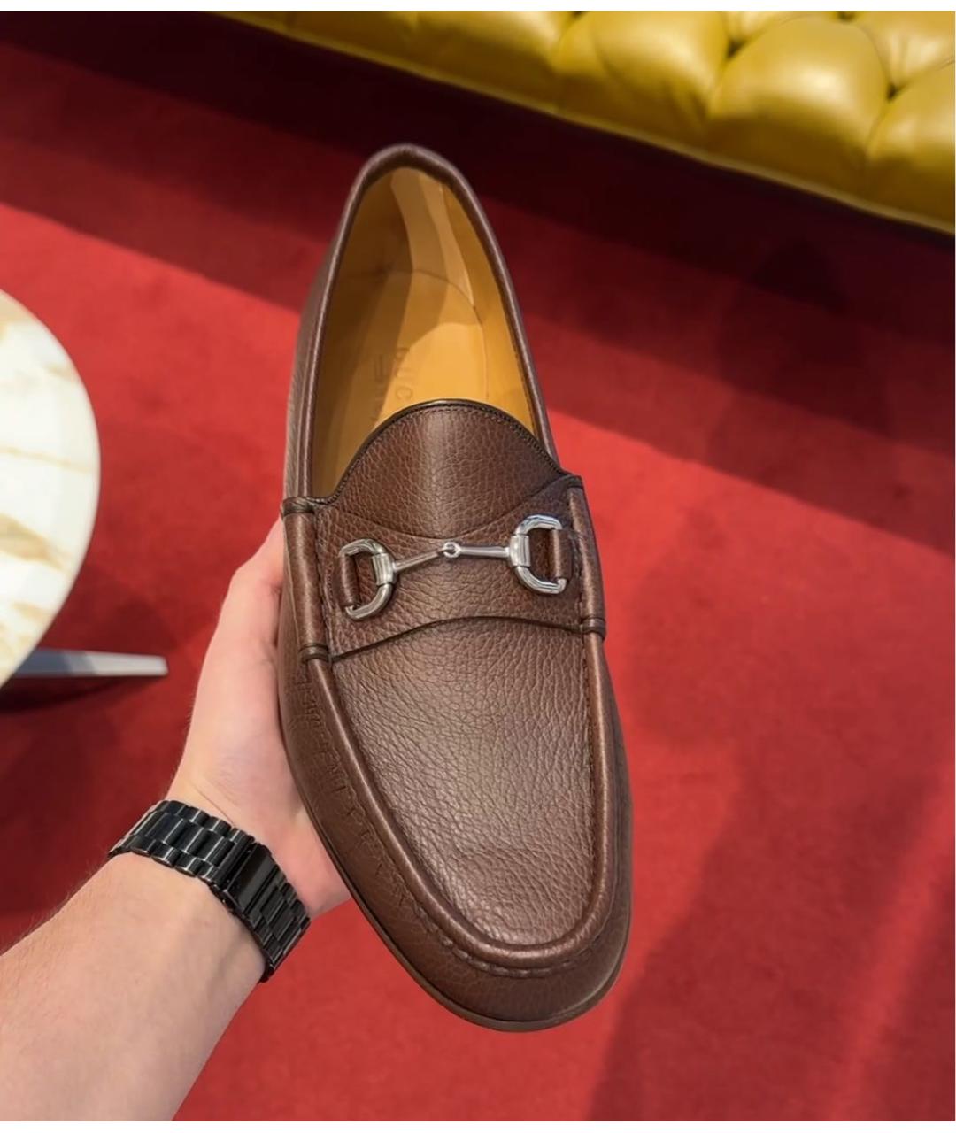 GUCCI Коричневые кожаные лоферы, фото 4
