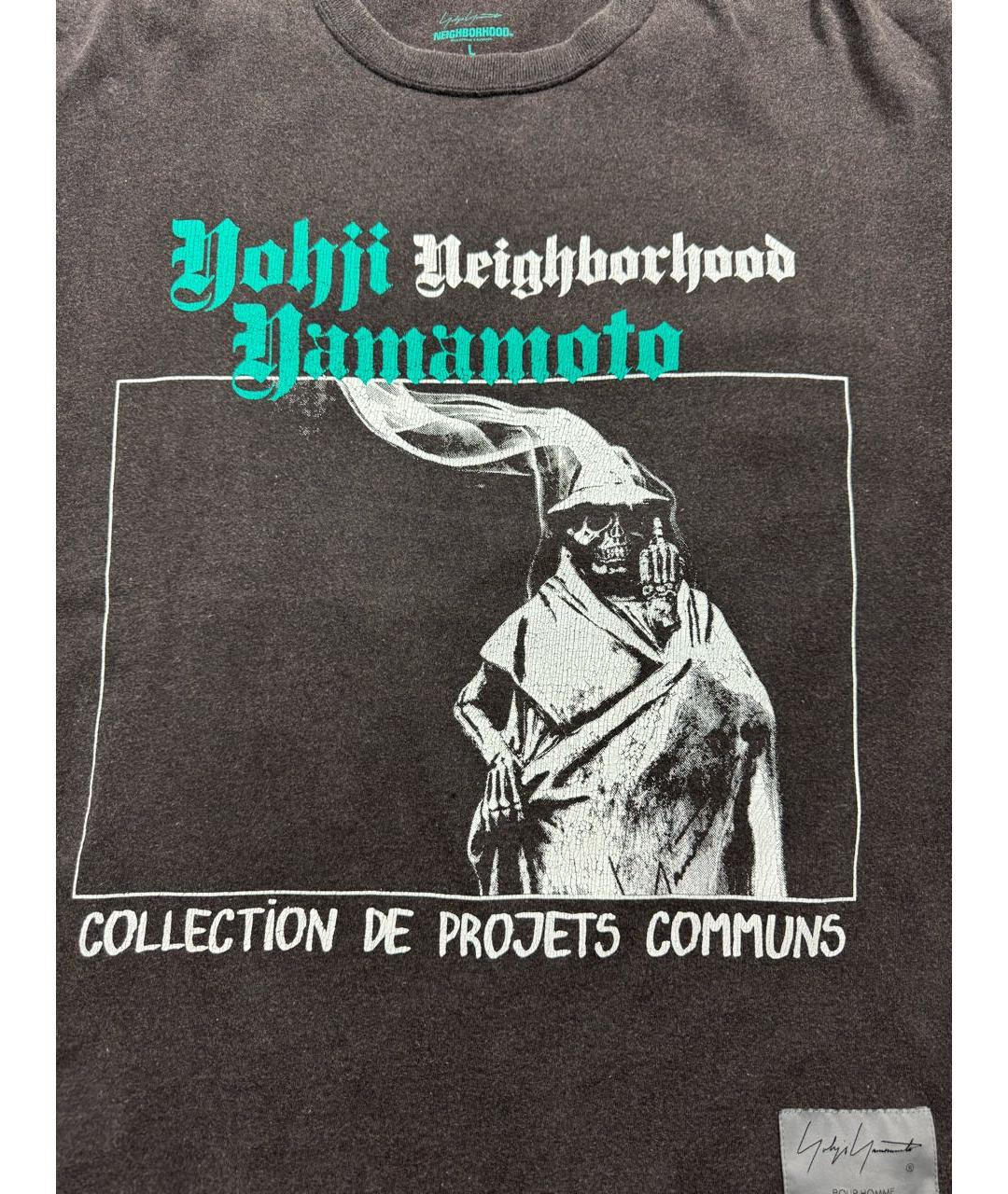 YOHJI YAMAMOTO Антрацитовая хлопковая футболка, фото 3