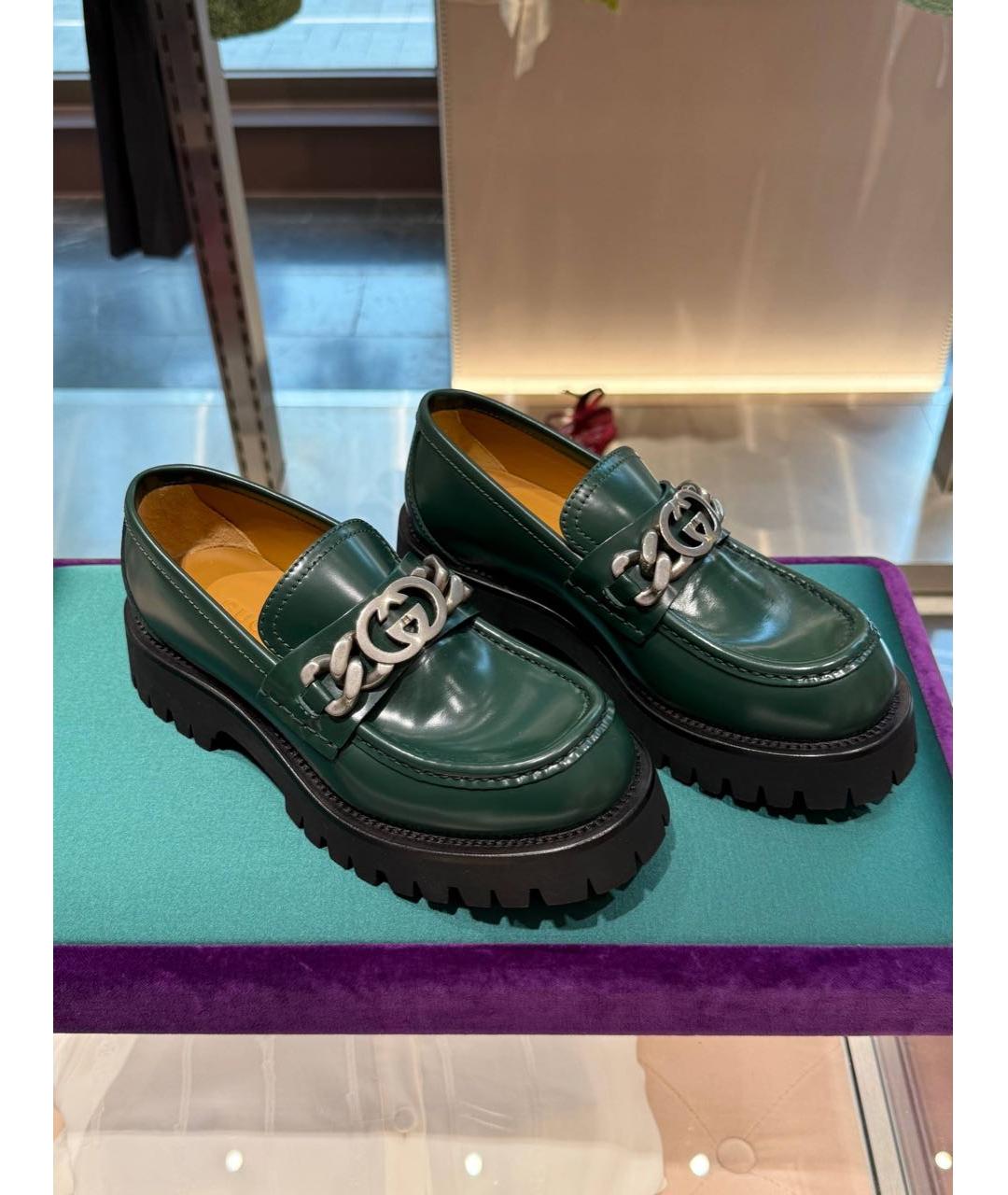 GUCCI Зеленые кожаные лоферы, фото 5