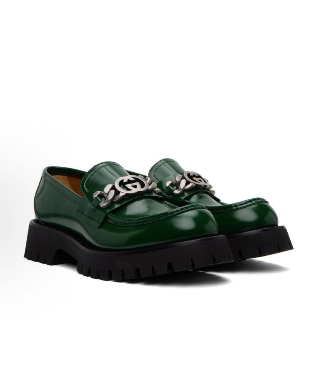 GUCCI Зеленые кожаные лоферы, фото 2