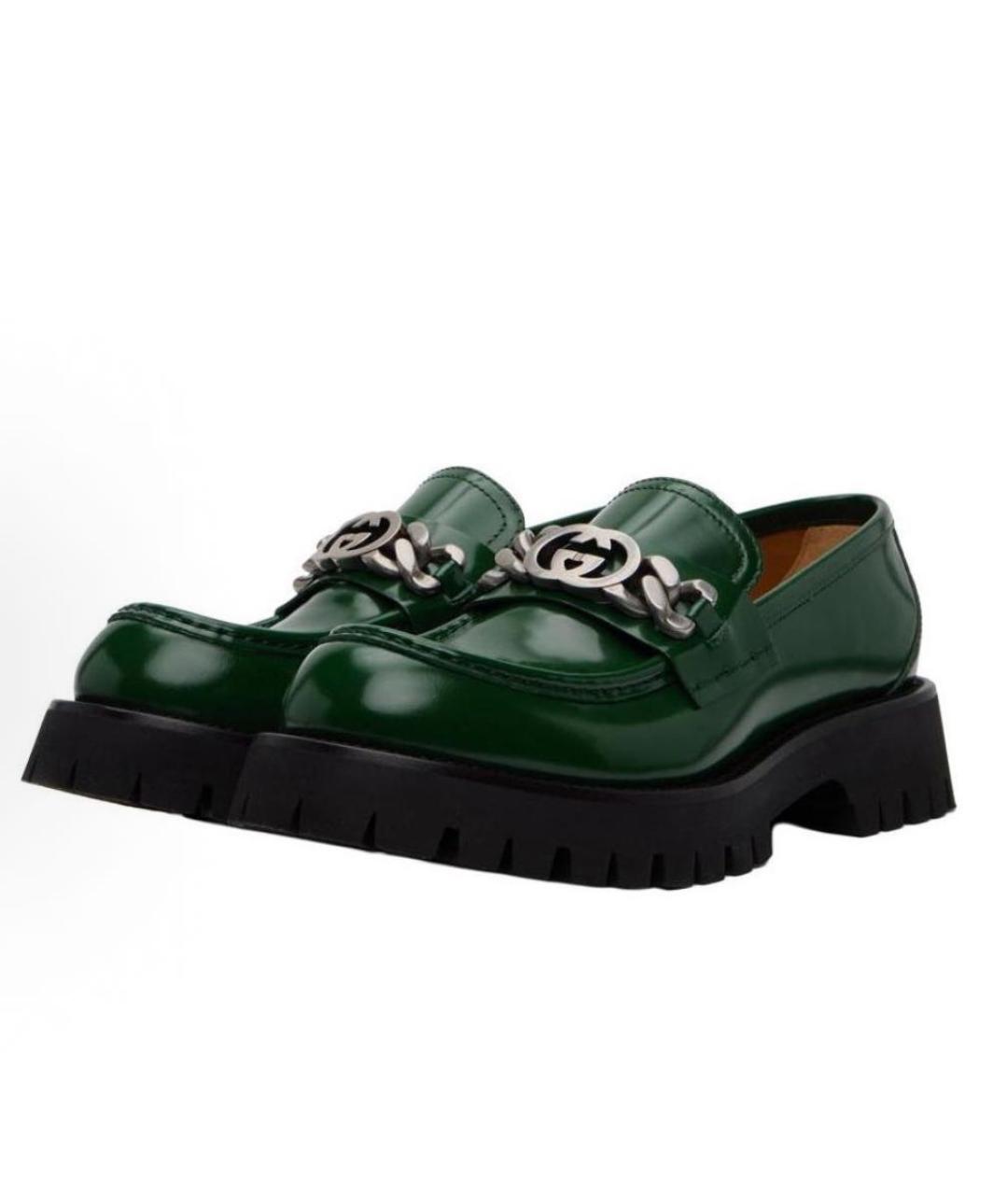 GUCCI Зеленые кожаные лоферы, фото 3
