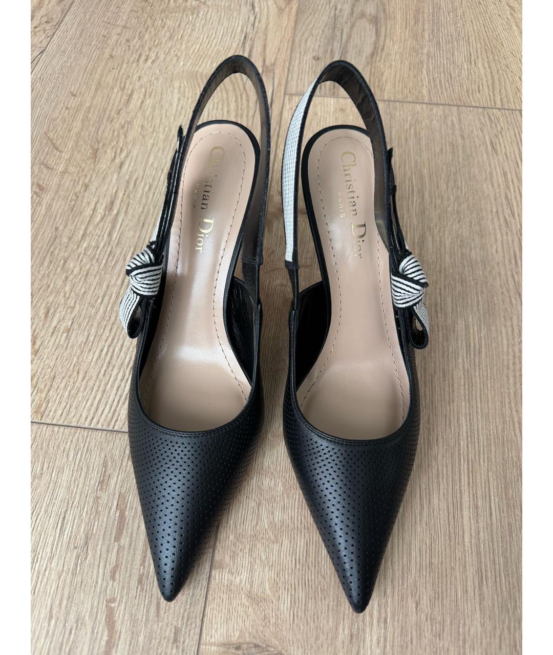 CHRISTIAN DIOR Черные кожаные лодочки на низком каблуке, фото 3