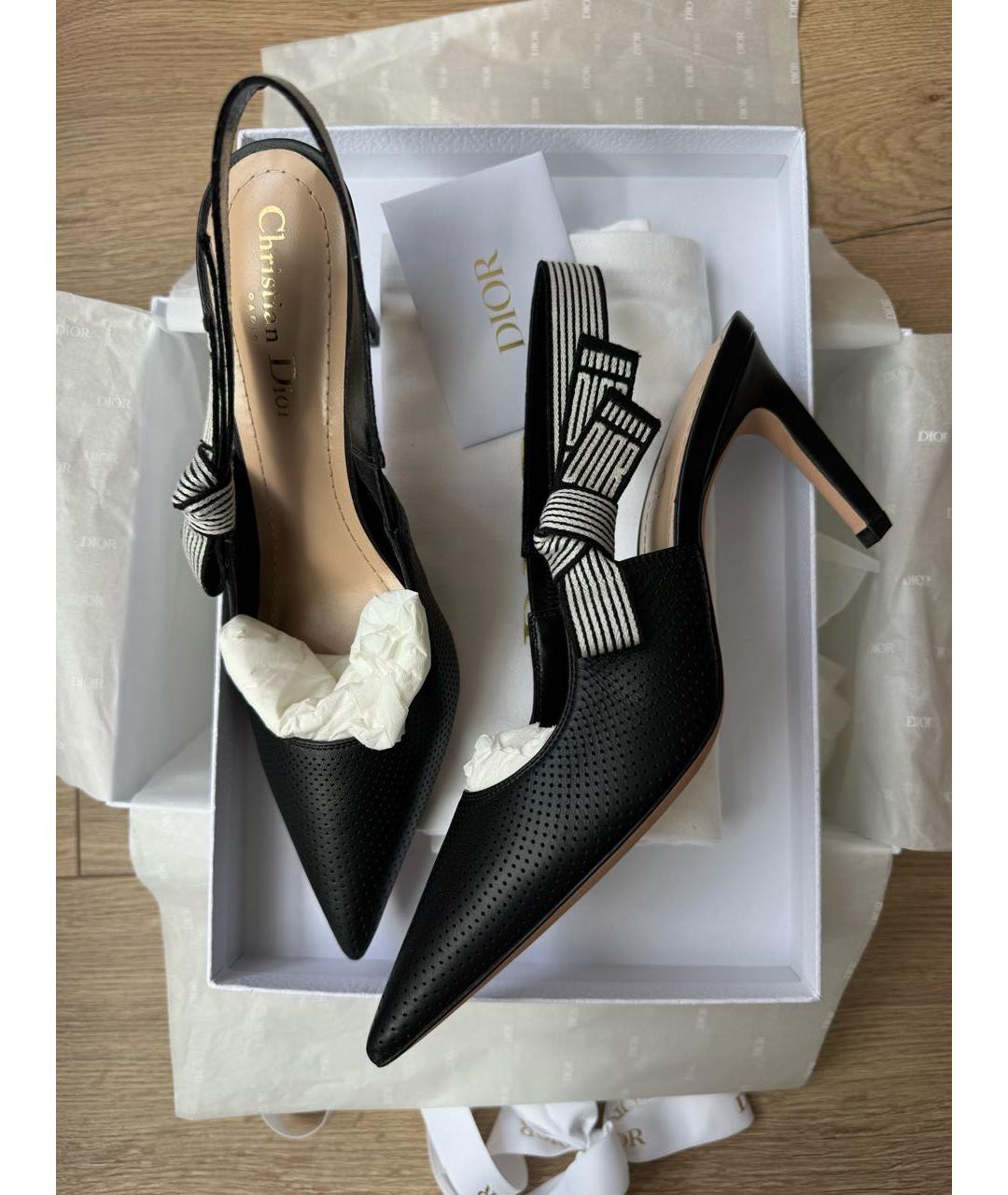 CHRISTIAN DIOR Черные кожаные лодочки на низком каблуке, фото 7