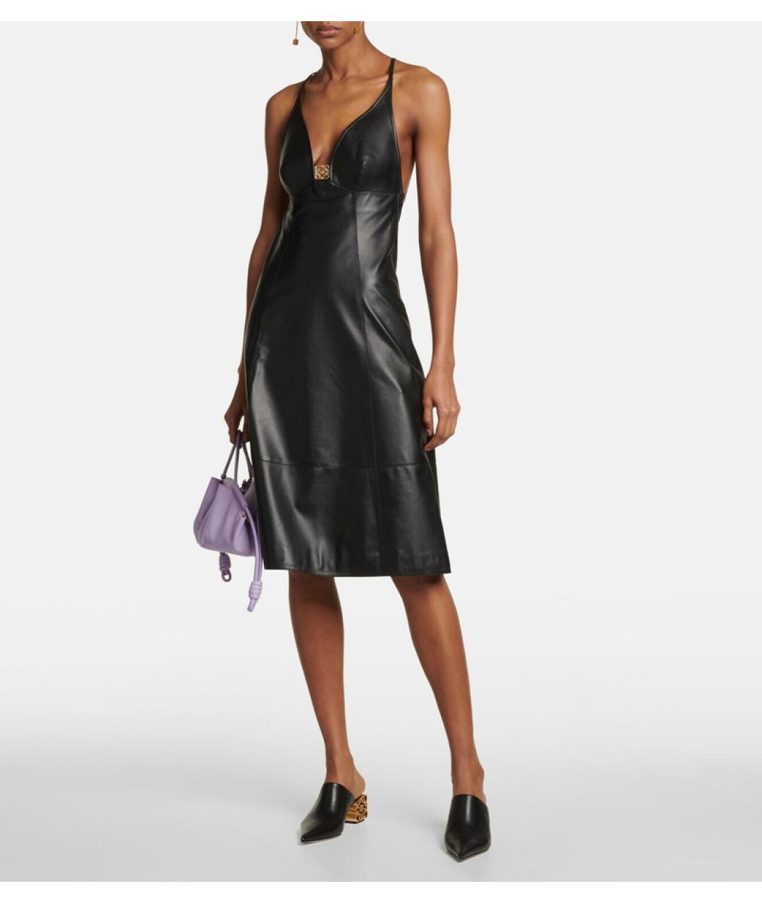 LOEWE Черное кожаное коктейльное платье, фото 2