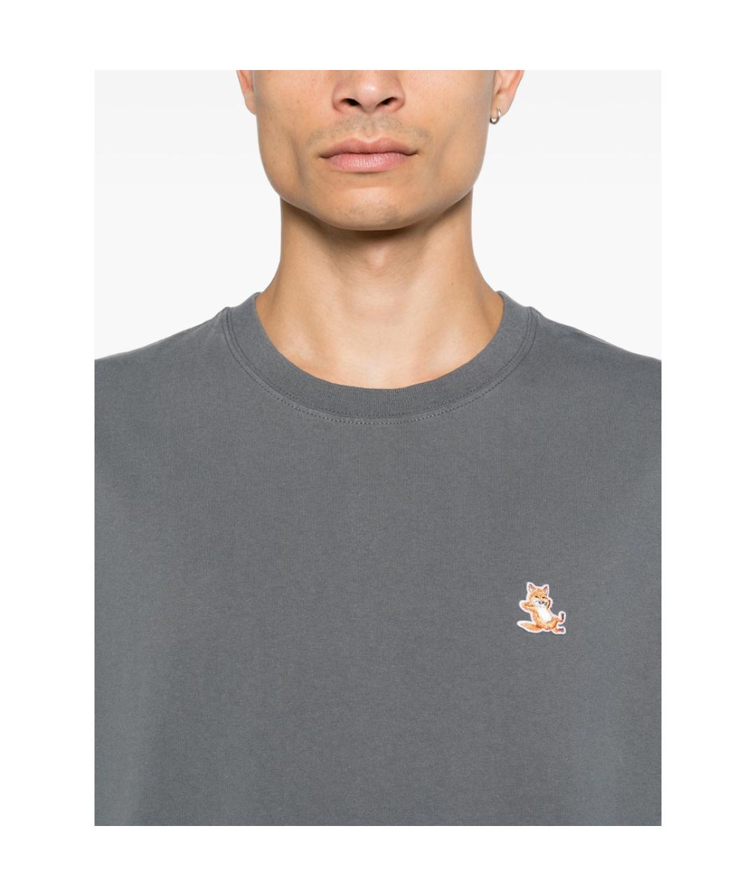 MAISON KITSUNE Серая хлопковая футболка, фото 4