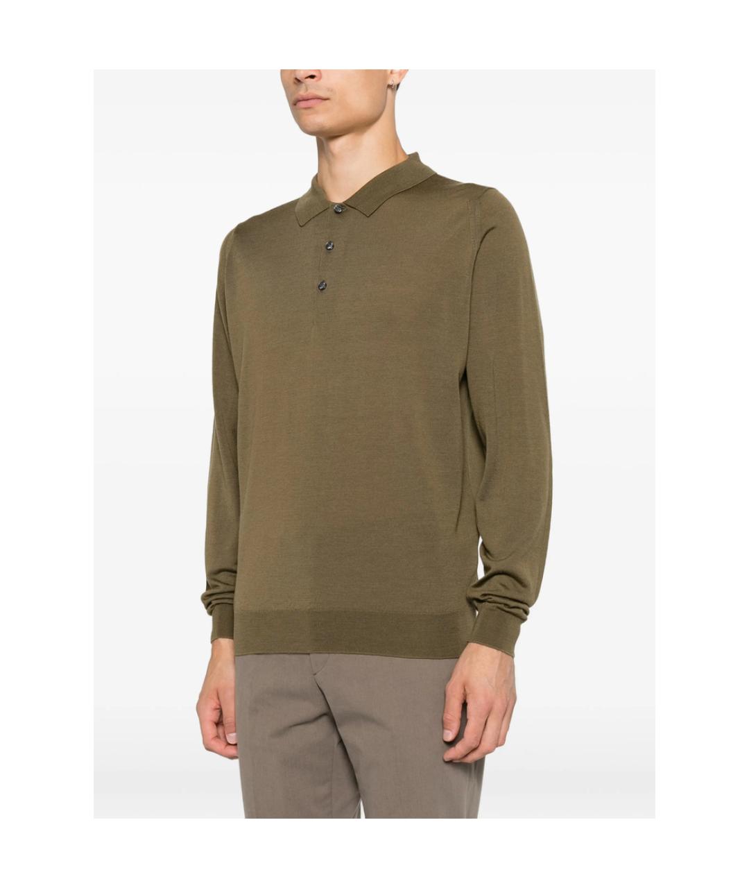 JOHN SMEDLEY Зеленое хлопковое поло с длинным рукавом, фото 4