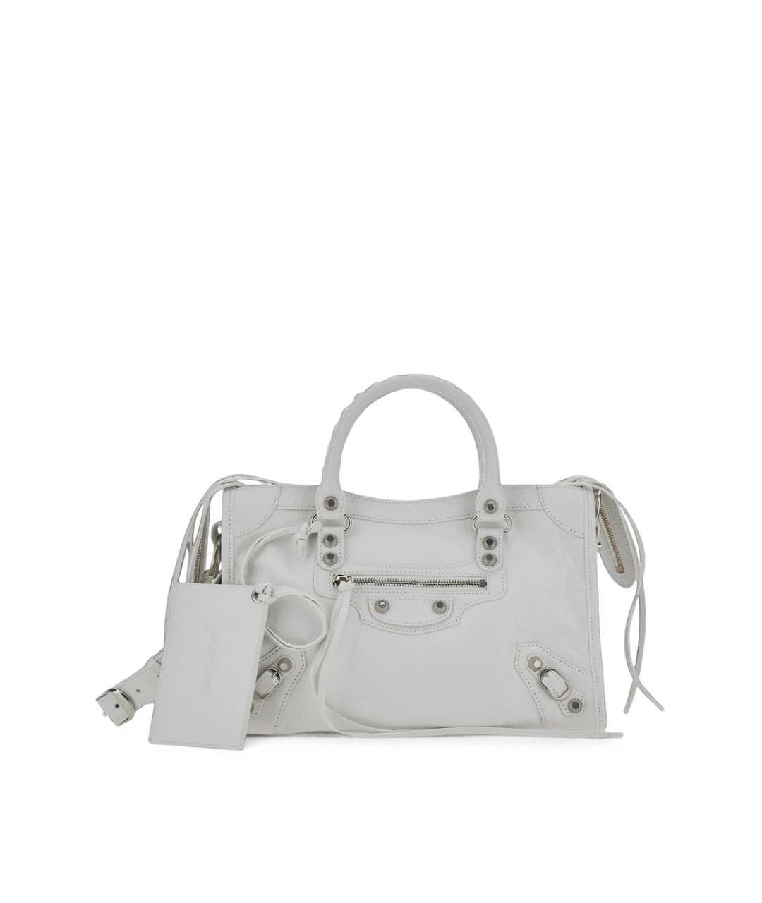 BALENCIAGA Белая кожаная сумка с короткими ручками, фото 1