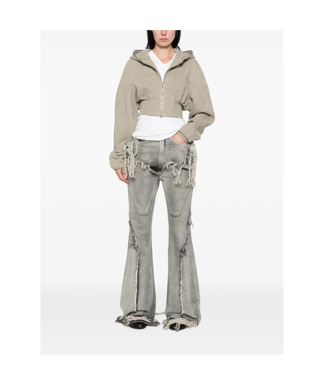 RICK OWENS DRKSHDW Серые хлопко-эластановые джинсы клеш, фото 5