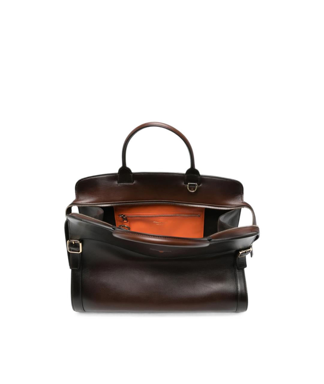 SANTONI Коричневая кожаная сумка тоут, фото 3