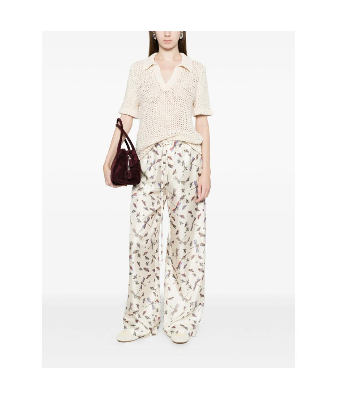 GUCCI Бежевые шелковые прямые брюки, фото 3