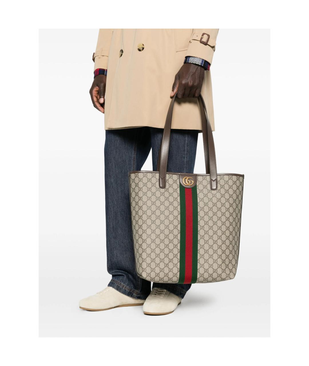 GUCCI Бежевая кожаная сумка тоут, фото 3