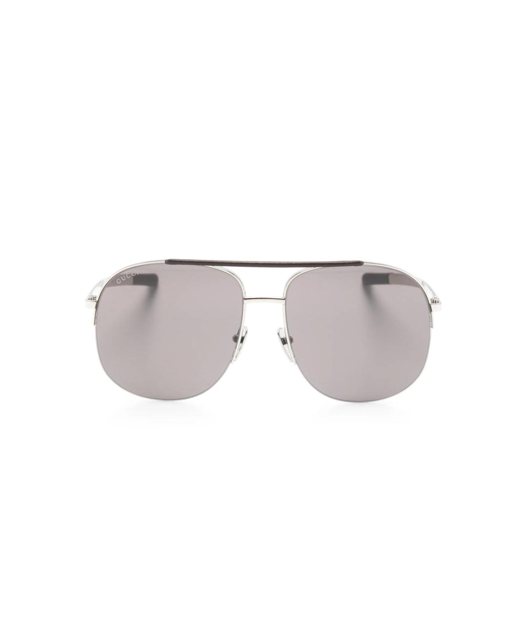 GUCCI Серебряные металлические солнцезащитные очки, фото 1