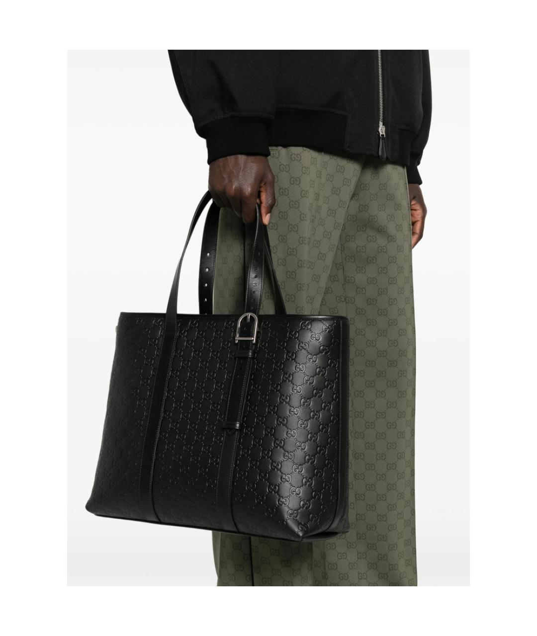 GUCCI Черная кожаная сумка тоут, фото 4