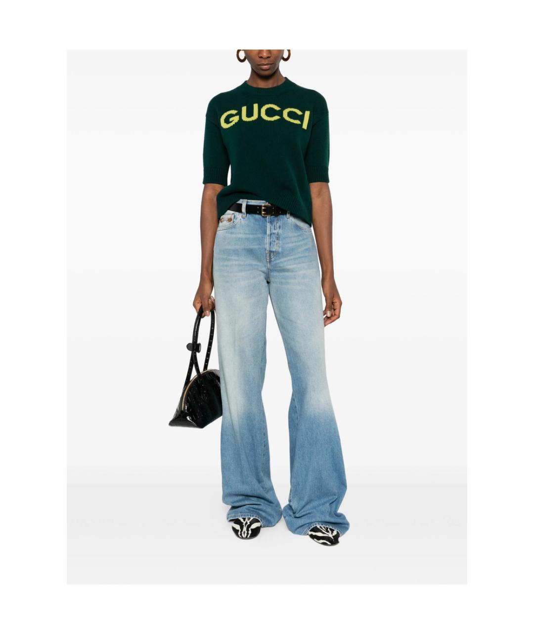 GUCCI Голубые хлопковые джинсы клеш, фото 3