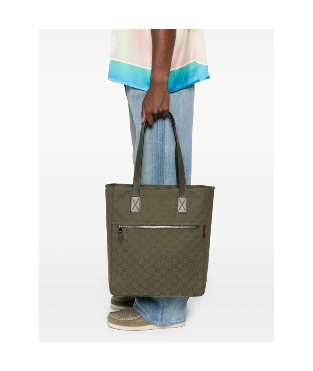 GUCCI Зеленая кожаная сумка тоут, фото 5