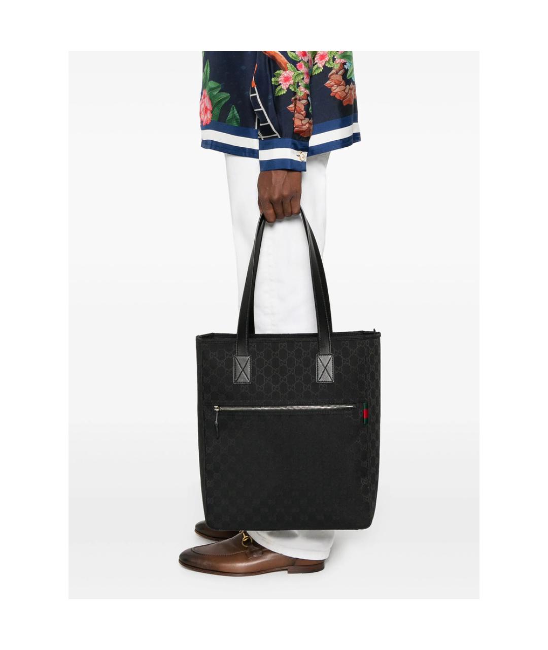 GUCCI Черная кожаная сумка тоут, фото 5