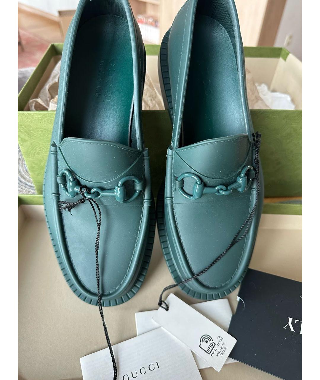GUCCI Зеленые резиновые лоферы, фото 2