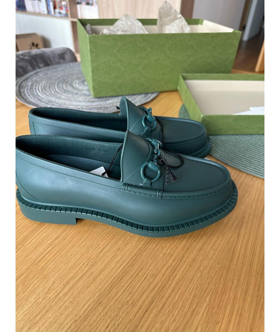 GUCCI Зеленые резиновые лоферы, фото 7