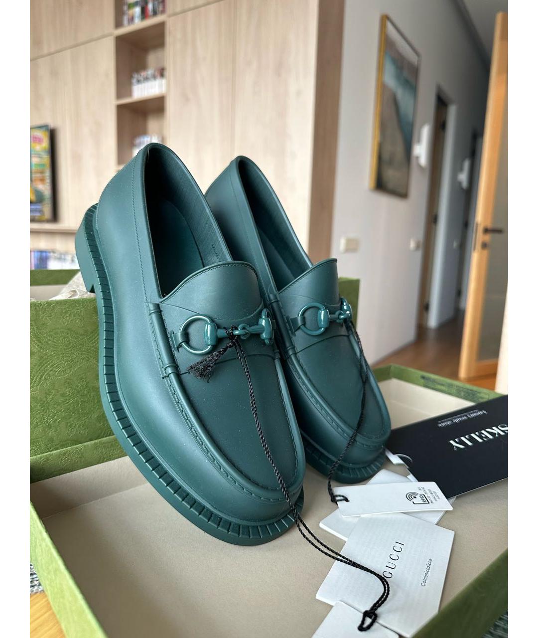 GUCCI Зеленые резиновые лоферы, фото 3