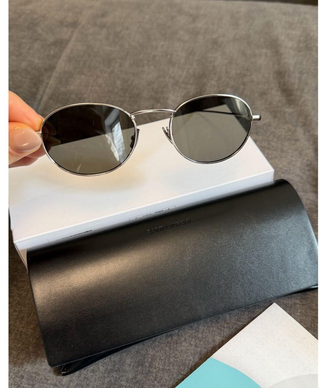 SAINT LAURENT Серые металлические солнцезащитные очки, фото 4