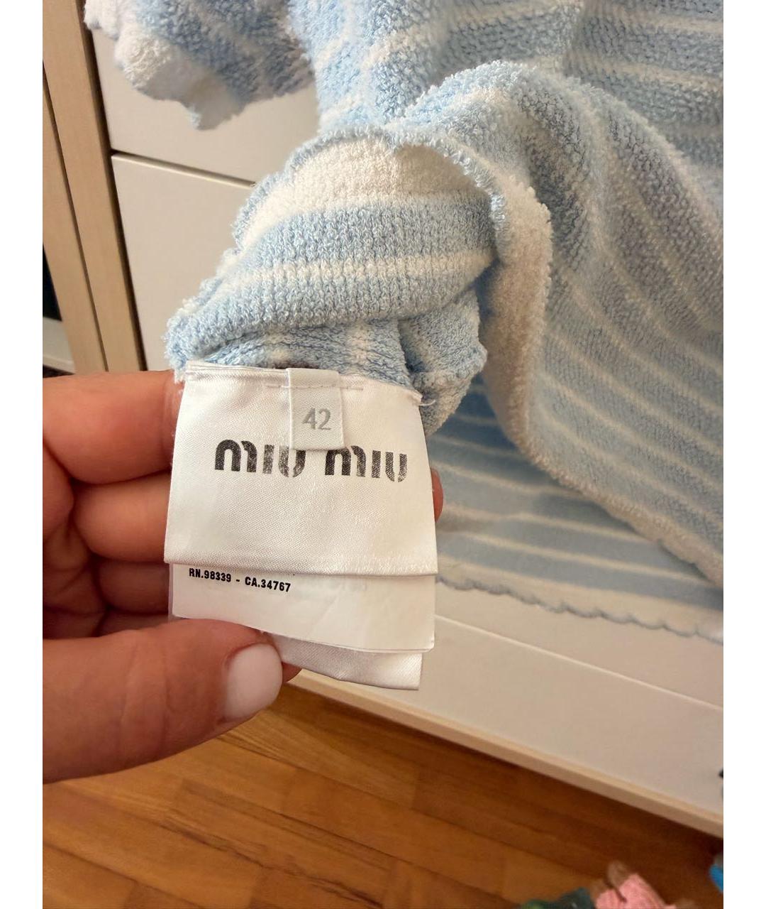 MIU MIU Голубая хлопковая футболка, фото 4