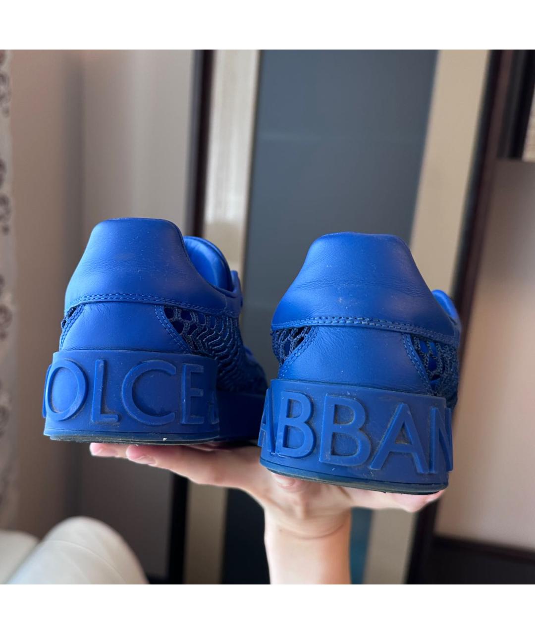DOLCE&GABBANA Синие кожаные кеды, фото 4