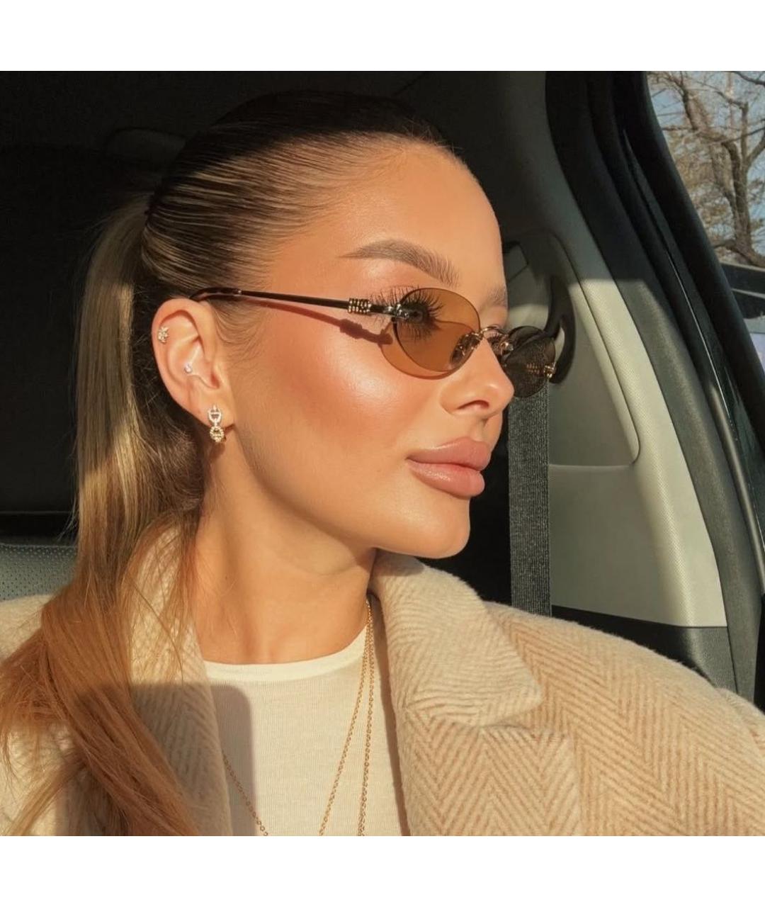 MIU MIU Бежевые металлические солнцезащитные очки, фото 6
