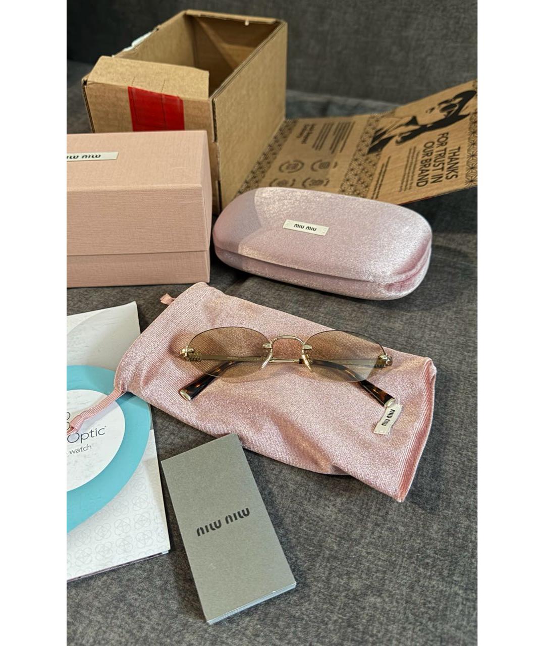 MIU MIU Бежевые металлические солнцезащитные очки, фото 2