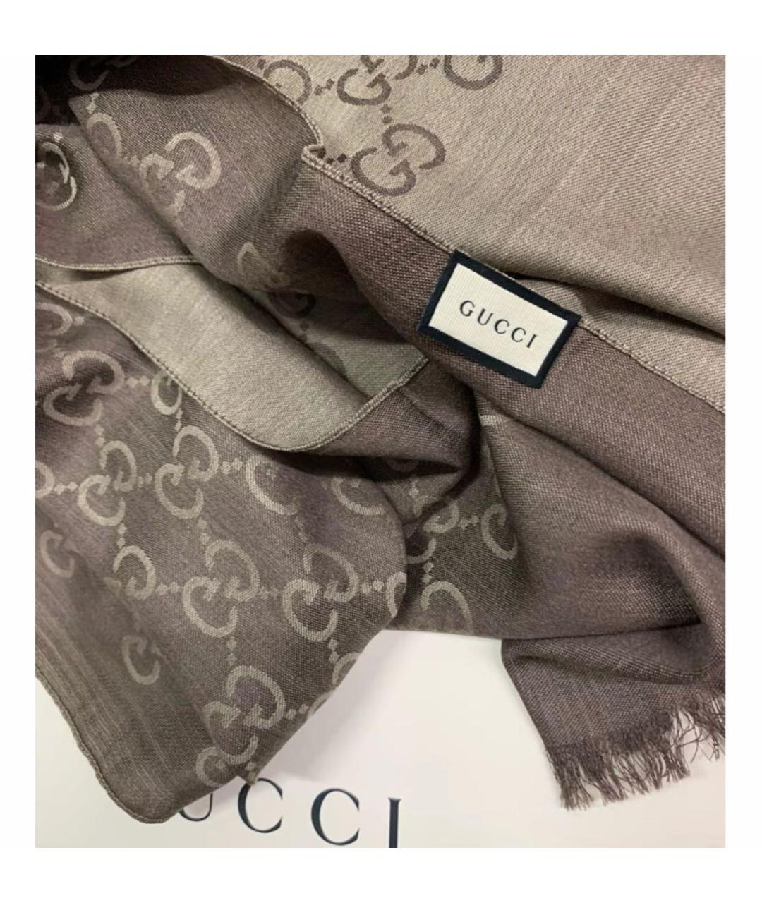 GUCCI Коричневый шерстяной шарф, фото 8