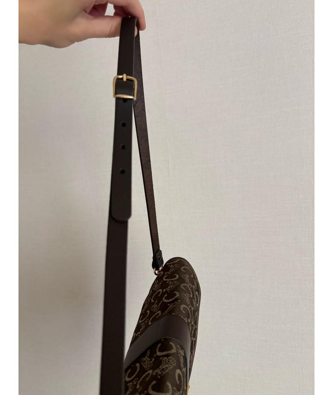 CELINE Коричневая жаккардовая сумка с короткими ручками, фото 8