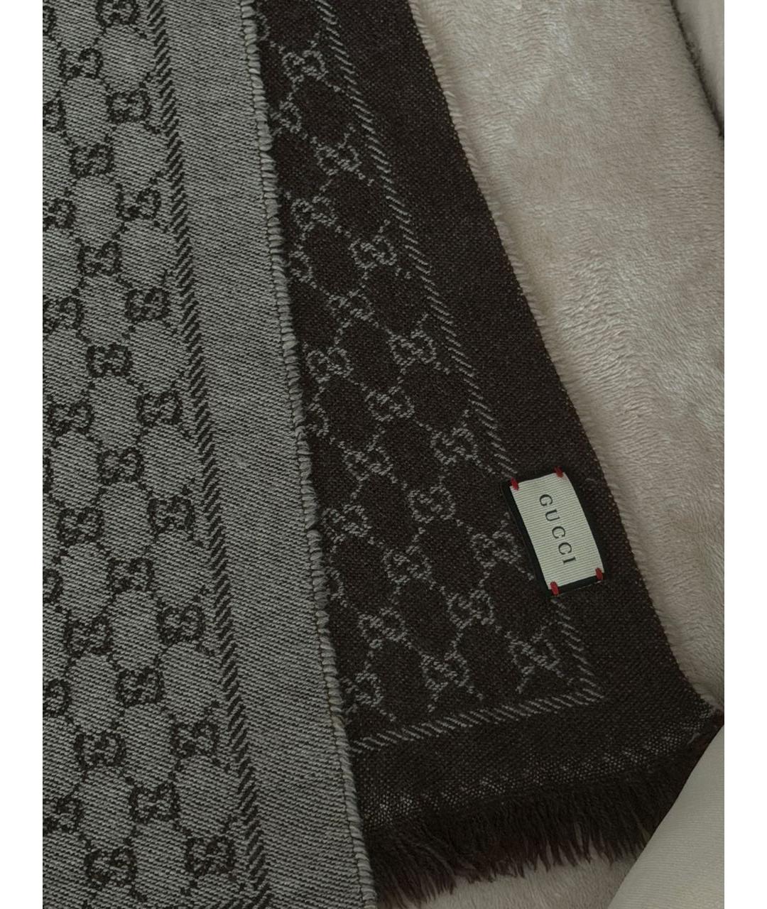 GUCCI Коричневый шерстяной шарф, фото 3