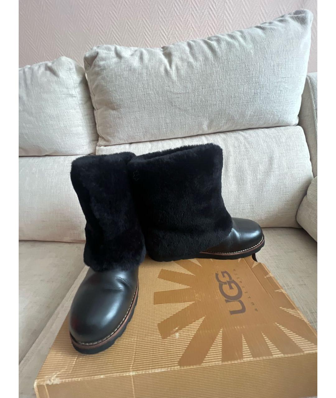 UGG Черные кожаные сапоги, фото 7