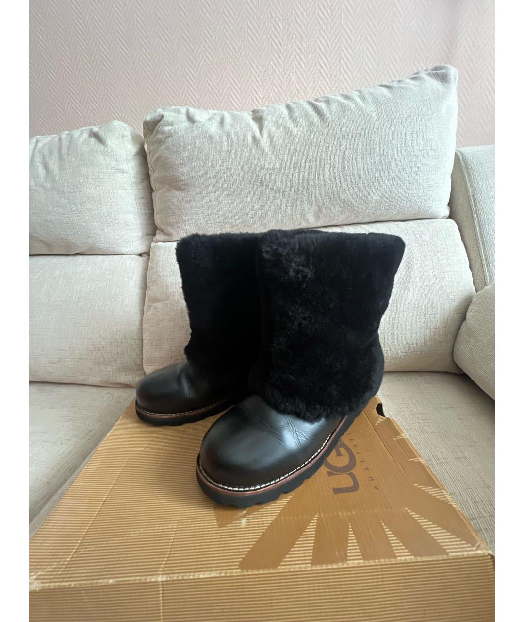 UGG Черные кожаные сапоги, фото 6
