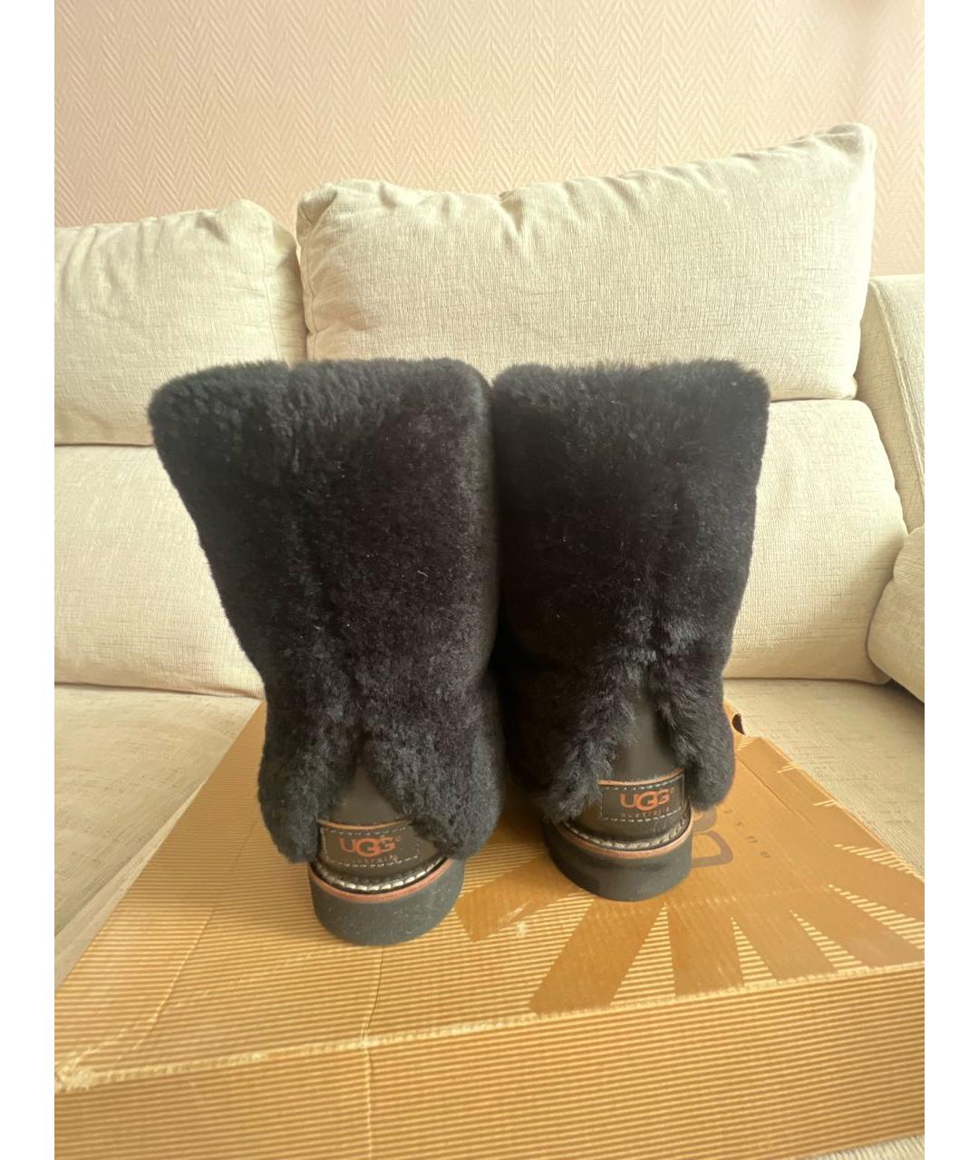 UGG Черные кожаные сапоги, фото 4