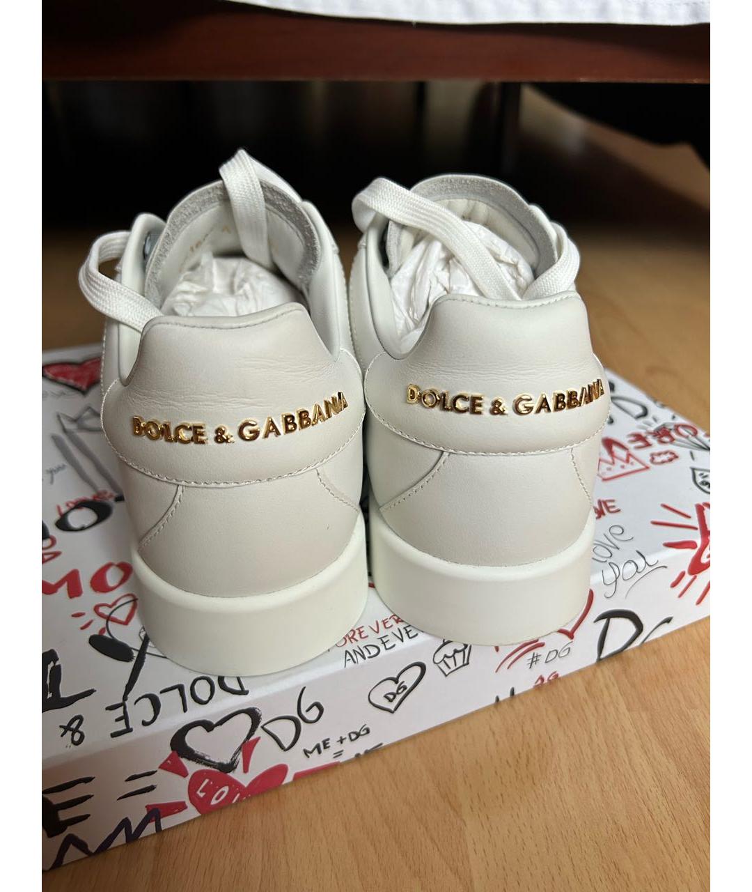 DOLCE&GABBANA Белые кожаные кеды, фото 4