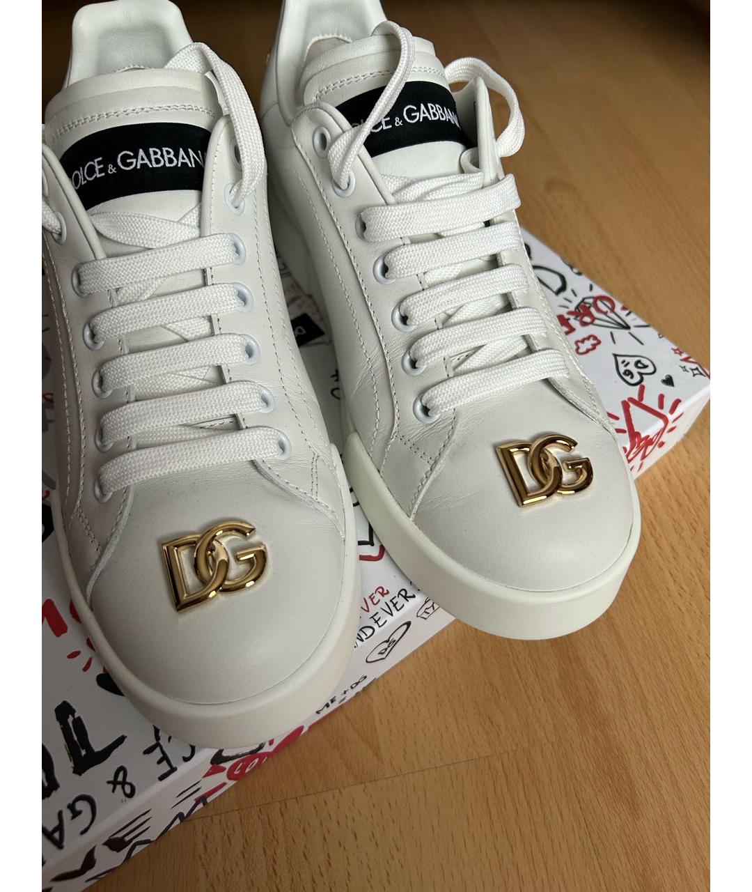 DOLCE&GABBANA Белые кожаные кеды, фото 3